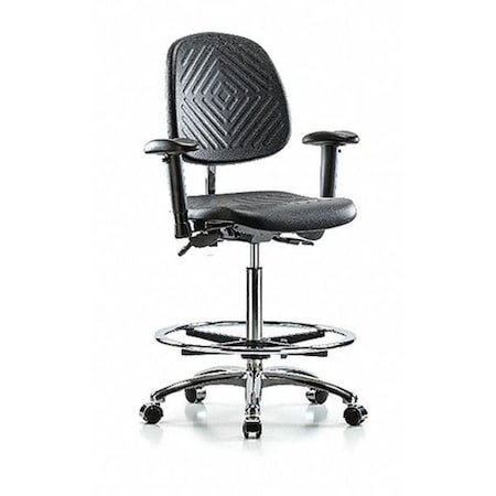 Zoro Select Clean Room Chair Ergonomic Chair, Adjustable Arms, 24-1/2" to 34-3/4" Height, Polyurethane, Black BR-NCR-PHBCH-MB-CR-T0-A1-CF-CC-BLK