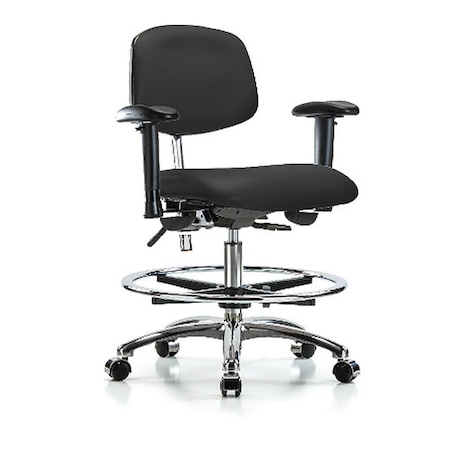 Zoro Select Clean Room Chair Ergonomic Chair, Adjustable Arms, 21-1/2" to 29" Height, Vinyl, Black BR-NCR-VMBCH-CR-T0-A1-CF-CC-8540