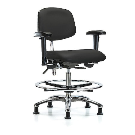 Zoro Select Clean Room Chair Ergonomic Chair, Adjustable Arms, 21-1/2" to 29" Height, Vinyl, Black BR-NCR-VMBCH-CR-T0-A1-CF-RG-8540