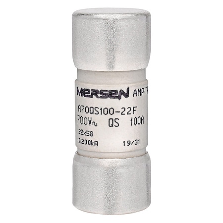 Mersen Semiconductor Fuse, No UL Class Class, Fast Acting, 100 A, 690V AC, Nonindicating A70S100  -22F