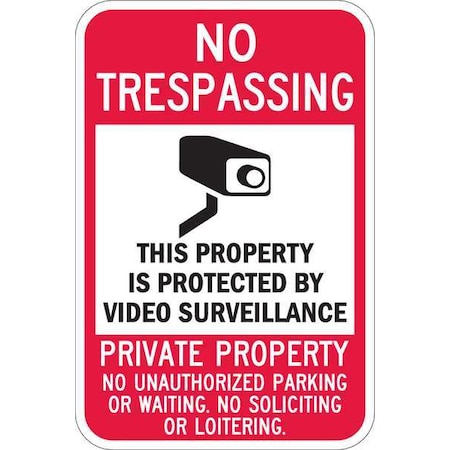 Lyle No Trespassing This Property Protected by Video, 18 in x 12 in, Aluminum, T1-1084-EG_12x18 T1-1084-EG_12x18