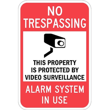 Lyle No Trespassing This Property Protected By Video, 18 in x 12 in, Aluminum, T1-1085-HI_12x18 T1-1085-HI_12x18