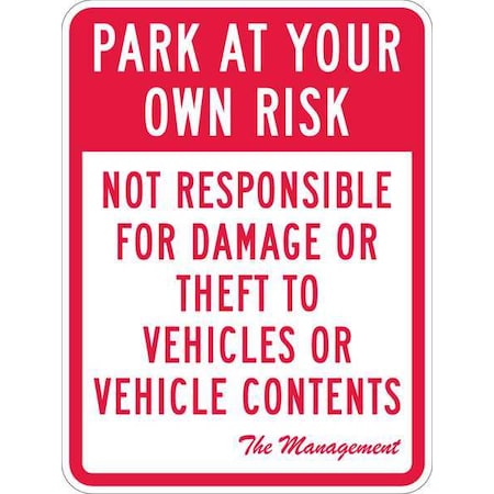 Lyle Parking Lot Damage Advisory Sign, 24"x18, T1-1066-EG_18x24 T1-1066-EG_18x24