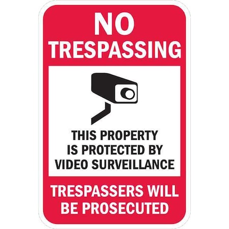 Lyle No Trespassing, This Property Protected by Video, 18 in x 12 in, Aluminum, T1-1074-EG_12x18 T1-1074-EG_12x18