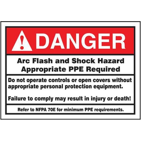 Accuform Label, 3-1/2x5, Danger Arc Flash and Shock, LELC134 LELC134