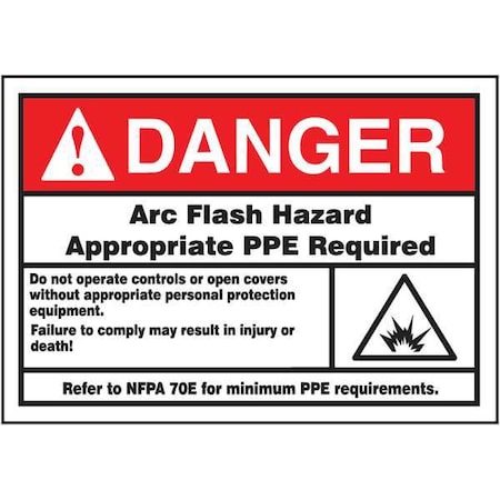 Accuform Label, 3-1/2x5, Danger Arc Flash Hazard, LELC140 LELC140