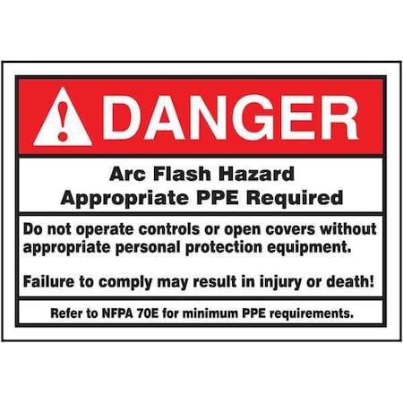 Accuform Label, 3-1/2x5, Danger Arc Flash Hazard, LELC142 LELC142