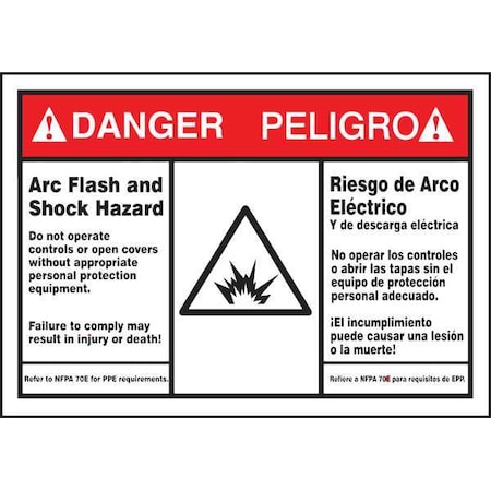 Accuform Label, 3-1/2x5, Danger Arc Flash and Shock, SBLSPS140 SBLSPS140