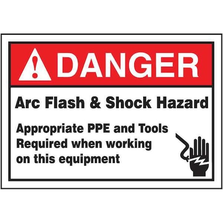 Accuform Danger Label, Arc Flash, 3-1/2x5 in, Adhesive Dura-Vinyl LELC130