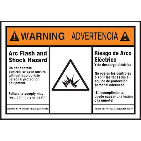 Accuform Arc Flash Label, 3-1/2x5 in, Adhesive Dura-Vinyl SBLSPS370