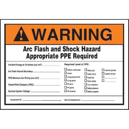 Accuform Label, 3-1/2x5, Warning Arc Flash and, LELC337 LELC337