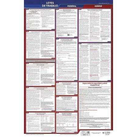 Jj Keller Labor Law Poster, Fed/STA, HI, SP, 26inH, 1yr 400-HI-1