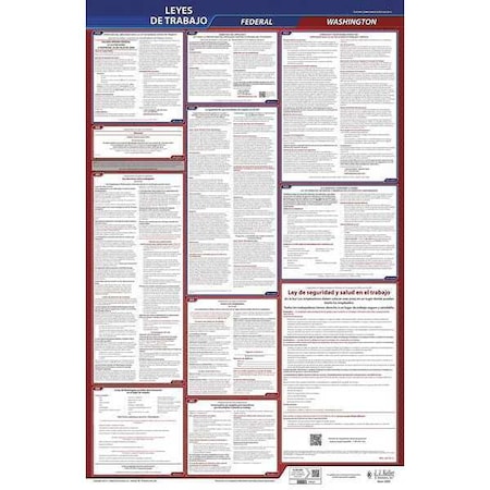 Jj Keller Labor Law Poster, Fed/STA, WA, SP, 26inH, 1yr 400-WA-1