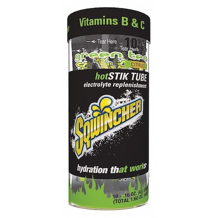 Sqwincher Hot Electrolyte Drink Mix, 0.11 oz., Mix Powder, Low Calorie, Green Tea, 10 PK 060301-GT