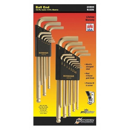 Bondhus 22 Piece L-Shape Hex Key Set, BLX22G BLX22G