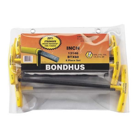 Bondhus 6 Piece SAE T-Shape Hex Key Set, 13146 13146