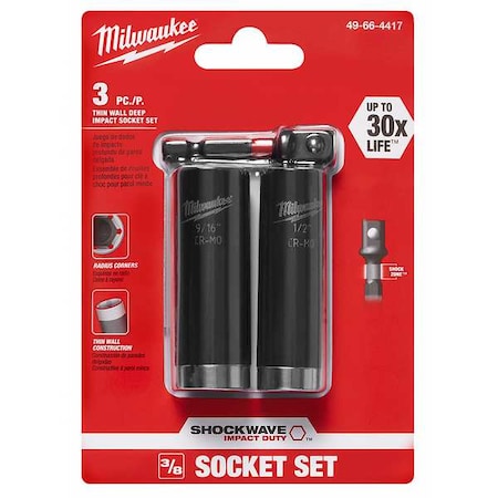 Milwaukee Tool SHOCKWAVE Deep Well Impact Socket Set - 3PC 49-66-4417