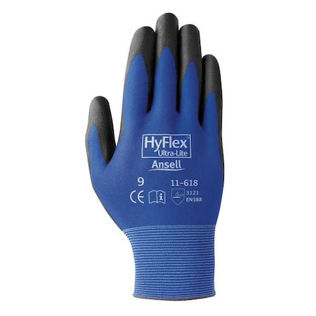 ANSELL Polyurethane Coated Gloves, Palm Coverage, Blue, 8, PR 11-618