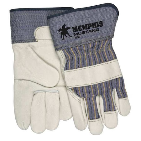 MCR SAFETY Leather Palm Gloves, Cowhide, White, M, PR 1935M