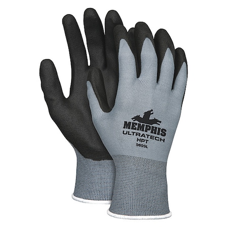 MCR SAFETY HPT Coated Gloves, Palm Coverage, Black/Gray, L, PR 9699L