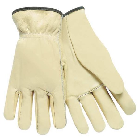 Mcr Safety Leather Drivers Gloves, Cowhide, Shirred Slip-On, Straight Thumb, Gunn Cut, Cream, XL 1 PR 3201XL