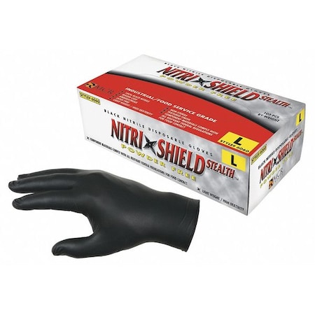 Mcr Safety NitriShield 6060, Disposable Gloves, 3.7 mil Palm, Nitrile, Powder-Free, XL (10), 100 PK, Black 6060XL