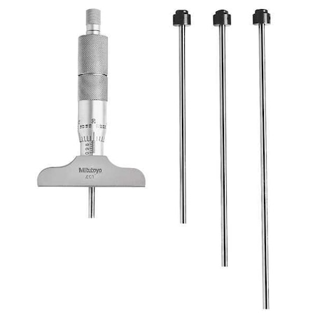 Mitutoyo Depth Mic, 0-4, Ratchet Stop, NIST, Case 129-127CAL