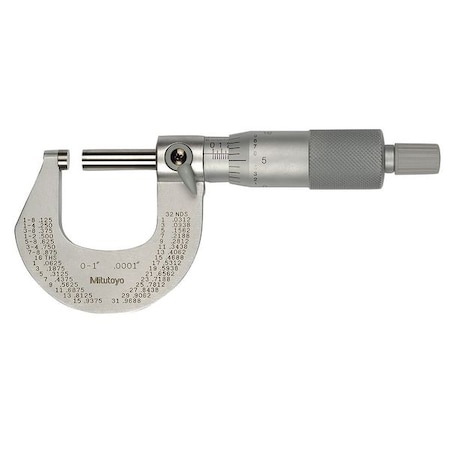 Mitutoyo Outside Mic, 0-1, Ratchet, NIST, Case 102-327-10CAL
