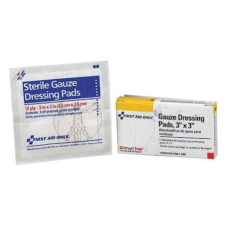 First Aid Only Gauze Pad, Sterile, 3 in. L x 3 in. W, PK8 AN206