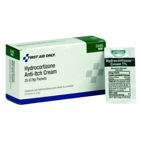 First Aid Only Hydrocortisone Cream, 0.9g, PK25 G486