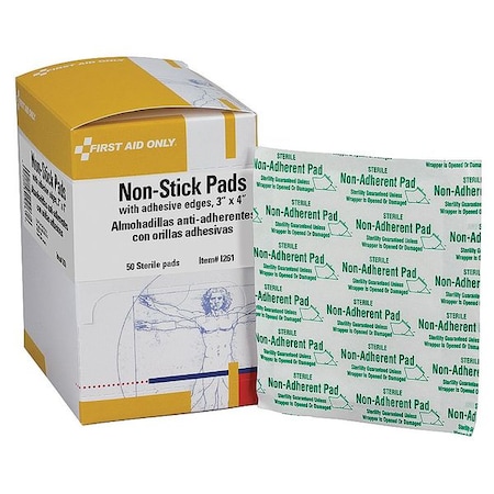 First Aid Only Nonstick Pad, Sterile, 4in L x 3in W, PK50 I261