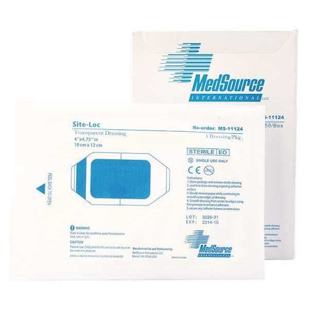 Medsource IV Dressing, Calcium Alginate, 4 in L, 4 3/4 in W, Clear, White MS-11124BX