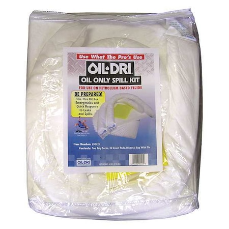 Oil-Dri Spill Kit, 9 gal Volume Absorbed per Kit, 3 gal Capacity, Bag, Clear L90425G