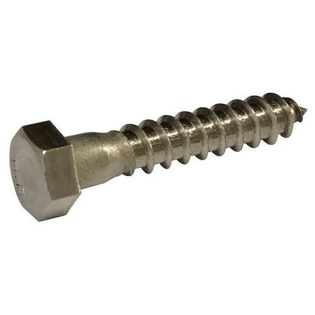 Zoro Select Lag Screw, 1/4 in, 2 in, 18-8 Stainless Steel, Plain Hex External Hex Drive, 800 PK 27AL1/4X2