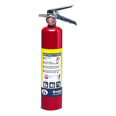 Badger Fire Extinguisher, 2.5 lb Capacity, Class ABC , UL Rating1A:10B:C , Monoammonium Phosphate B250M