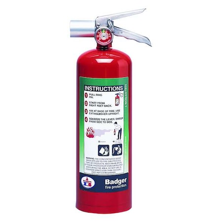 Badger Fire Extinguisher, 5 lb Capacity, Class BC , UL Rating5B:C , Halotron 9 sec, Discharge Time: 5HB-2