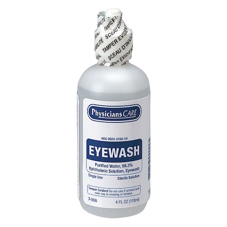 Physicianscare Single Use Eyewash Bottle, 4 oz, Easy Flow Nozzle, Opthalmic Solution, 3 yr Shelf Life 7-006