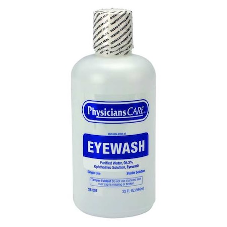 Physicianscare Single Use Eyewash Bottle, 32 oz, Easy Flow Nozzle, Opthalmic Solution, 3 yr Shelf Life 24-201