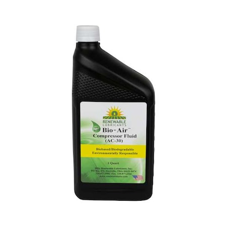 Renewable Lubricants Compressor Oil, 1 qt, SAE Grade 30 84201