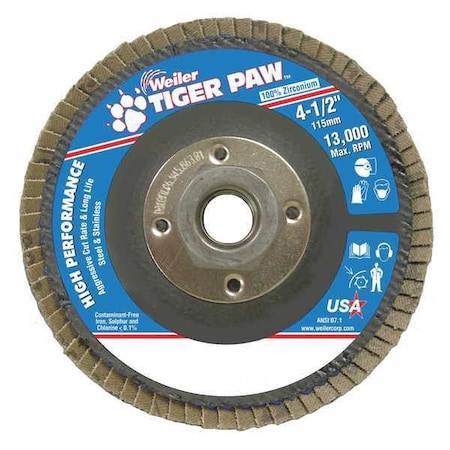 Weiler 4-1/2" Flap Disc Conical (TY29) Phenolix Backing 60Z 5/8"-11 UNC Nut 51125V