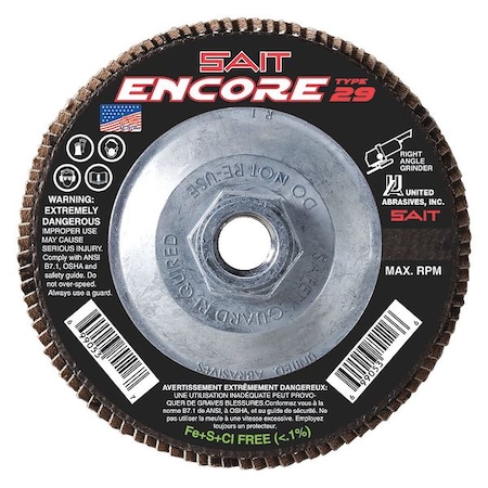 United Abrasives/Sait SAIT 71275 Encore Fiberglass Backed Flap Disc (Type 29) 7" x 5/8"-11, 36 Grit, 10-Pack 71275