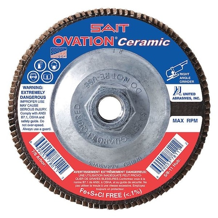 United Abrasives/Sait SAIT 78321 Ovation Ceramic High Density Fiberglass Backed Flap Disc (Type 27) 4-1/2" x 5/8"-11, 40 Grit, 10-Pack 78321