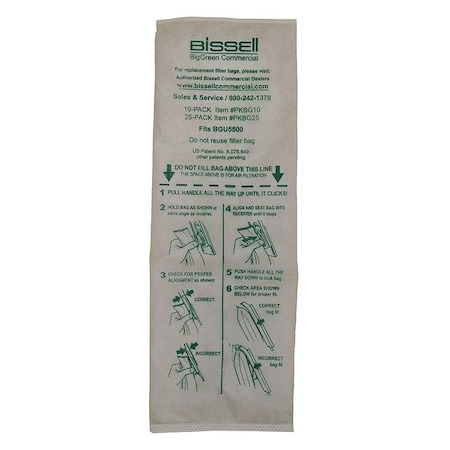 Bissell Commercial Vacuum Bag, Multi-Ply, Cloth Filter, 25 PK PKBG25