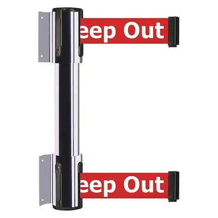 Tensabarrier Belt Barrier, Polished Chrome, 7 1/2 ft Length, 16 1/2 in Post Height, Danger Keep Out 896T2-1P-STD-RHX-C
