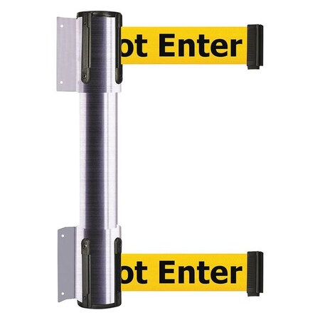 Tensabarrier Belt Barrier, Satin Chrome, 7 1/2 ft Length, 16 1/2 in Post Height, Caution Do Not Enter 896T2-1S-STD-YAX-C