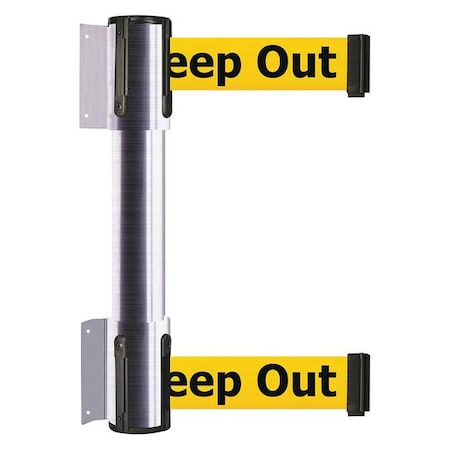 Tensabarrier Belt Barrier, Satin Chrome, 13 ft Length, 16 1/2 in Post Height, Danger Keep Out 896T2-1S-MAX-YDX-C