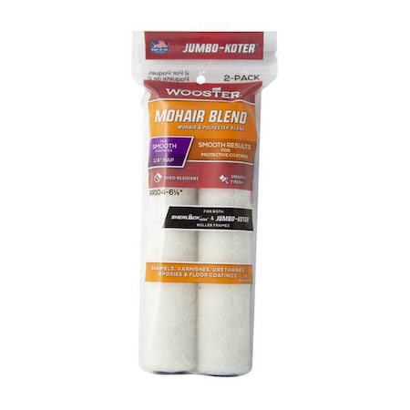 Wooster 6-1/2" Mini Paint Roller Cover, 1/4" Nap, Woven Mohair, 2 PK RR304-6 1/2