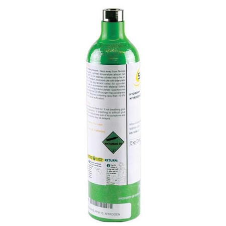 Sensit Calibration Gas, Hydrogen Sulfide, 34 L, 5/8 in-18 UNF Threaded Collar Connection, +/-5% Accuracy 315-100007
