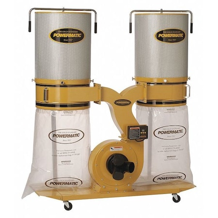 Powermatic Wood Dust Collector, 1,782 cfm CFM Max Flow, 3 hp, Single Phase 1792072K