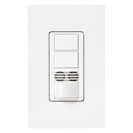 Lutron Wall Mount Sensor, Occupancy, Vacancy, Hard Wired, White, 900 sq ft, Fluorescent, Halogen, Incandescent, LED MS-A202-WH